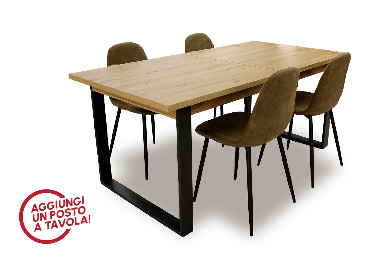 Il tavolo allungabile CORNICE è composto da una struttura in metallo nero e un piano in legno Artisan Oak.