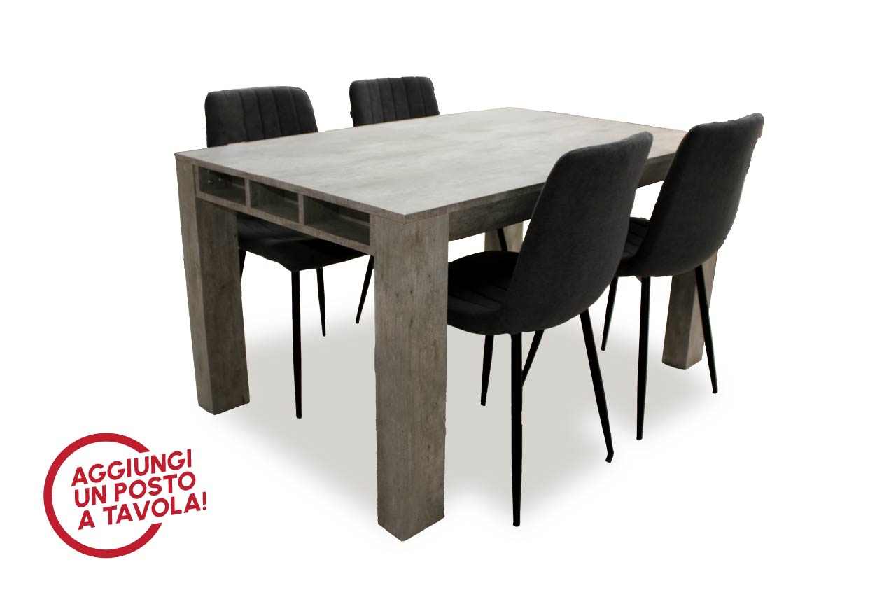 Il tavolo allungabile LIVORNO è composto da una struttura e piano in legno color cemento.